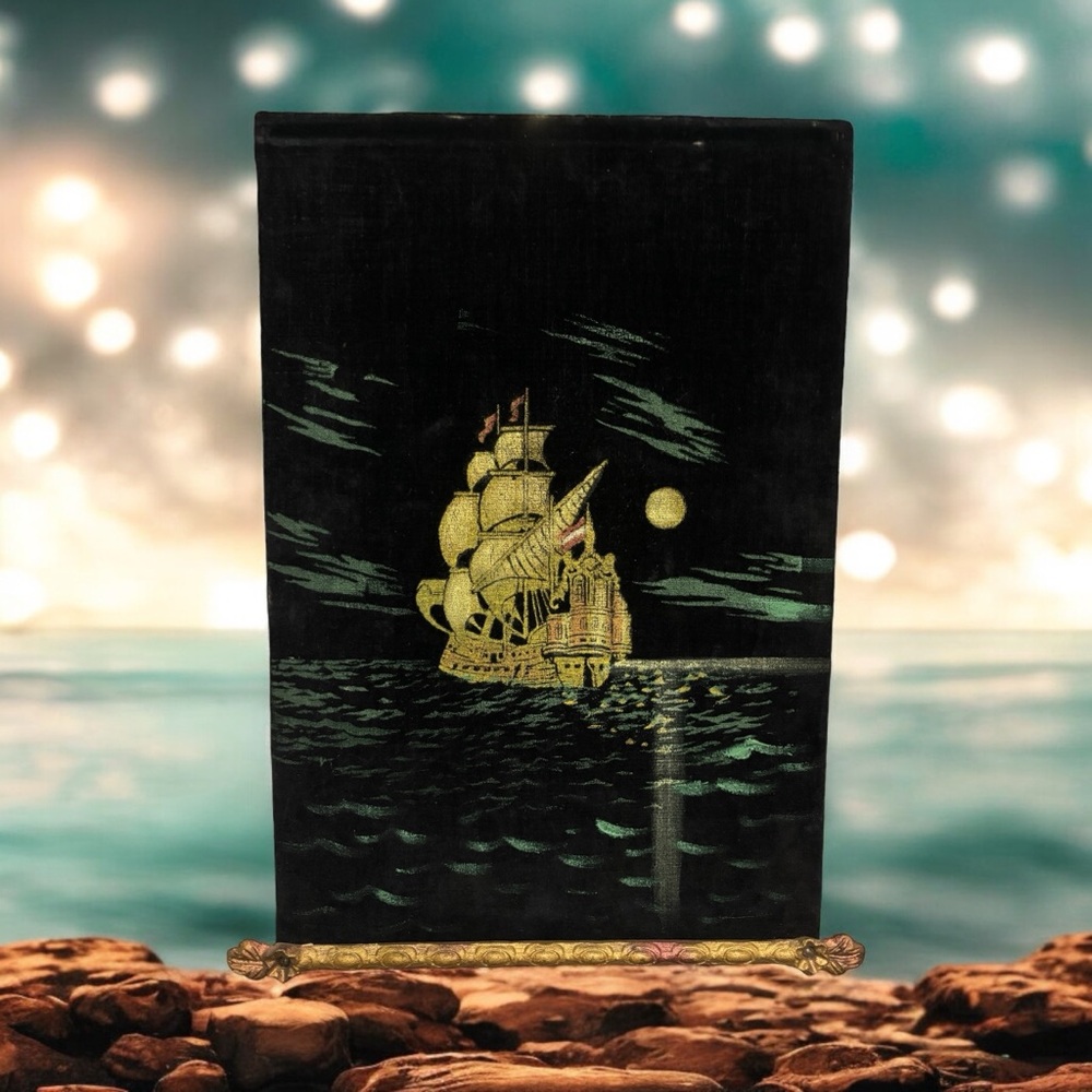 Source Unknown Velvet Ship Wall Art - Black and Gold